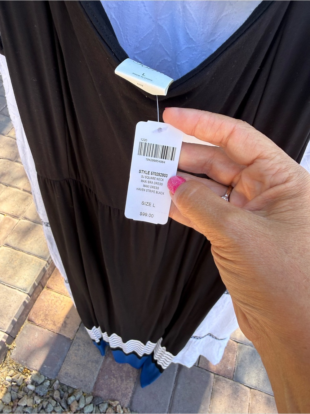 Soma Black Maxi Dress with Blue and White Hem Trim - Picture 1 of 3
